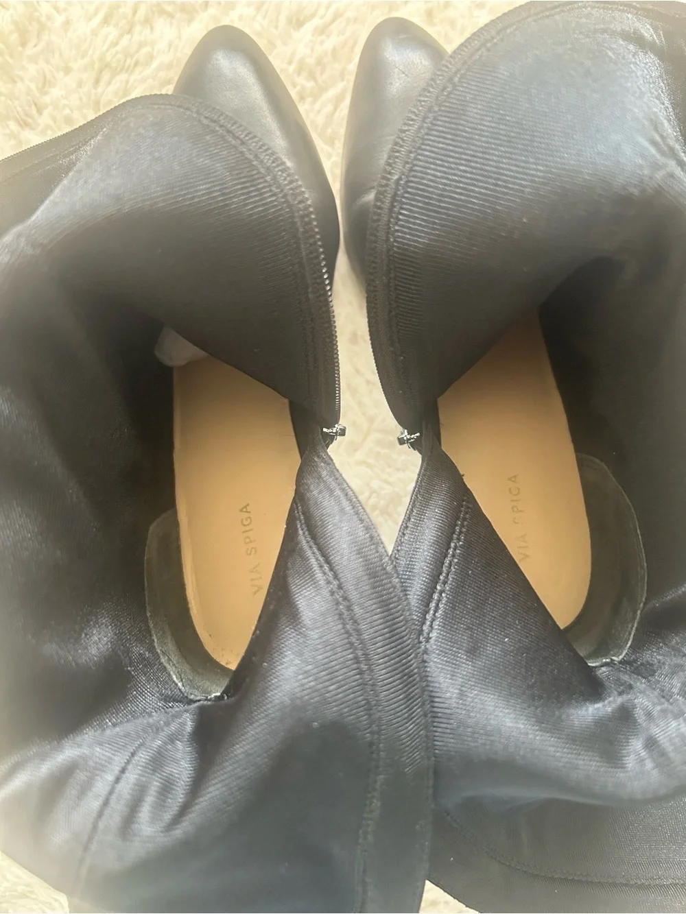 Via Spiga Dacia Almond  Toe Women's Black Leather Stiletto High Boots Size 6